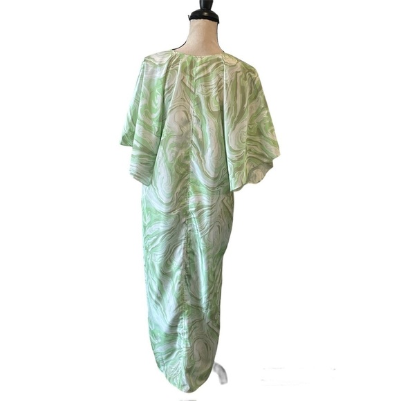 H&M WOMENS KAFTAN DRESS GREEN MARBLED V-NECK SIZE M - Picture 8 of 9